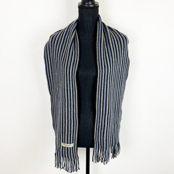GUY LAROCHE Wool Scarf Winter Vertical Stripes Neutral Blue Gray Black - Picture 5 of 7